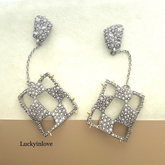 Alexis Bittar Shimmering Modern Pavé Crystal Checkerboard Drop Chain Earrings - Picture 10 of 12